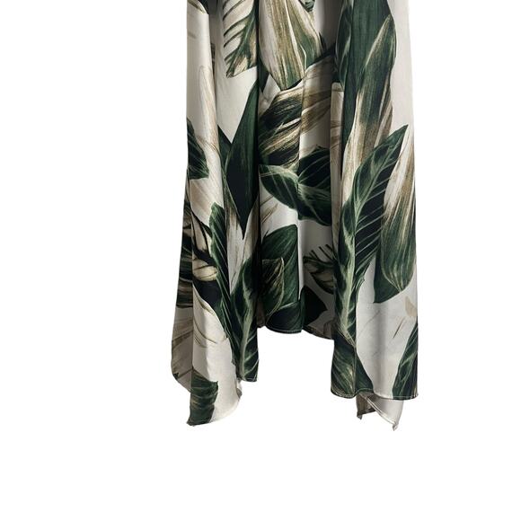 Great Jones Cream Green Tropical Leaf Print Tie Waist Midi Dress Size 8 - Picture 10 of 16